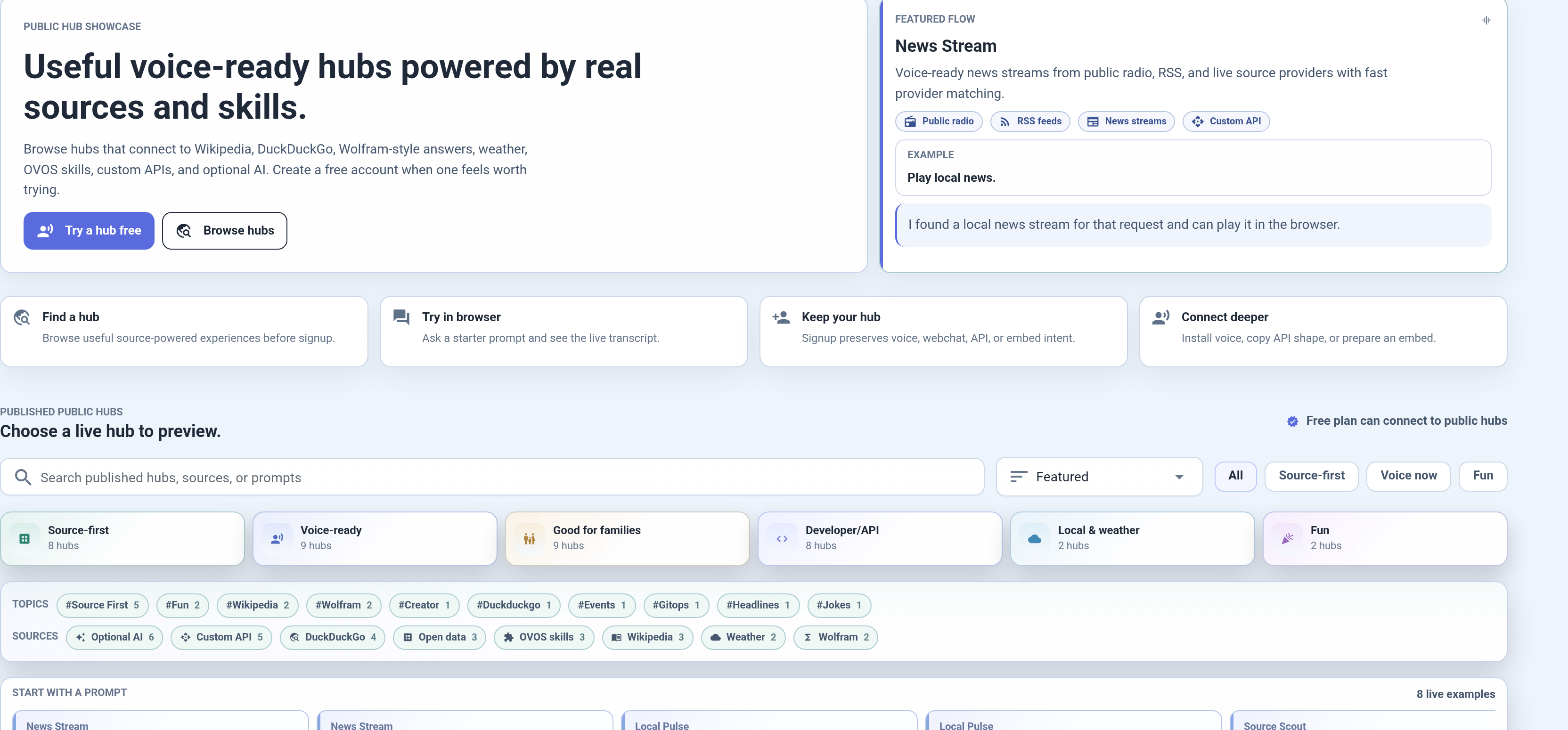 Thalovant public hubs console showing hub search, certification filters, and live public hub cards